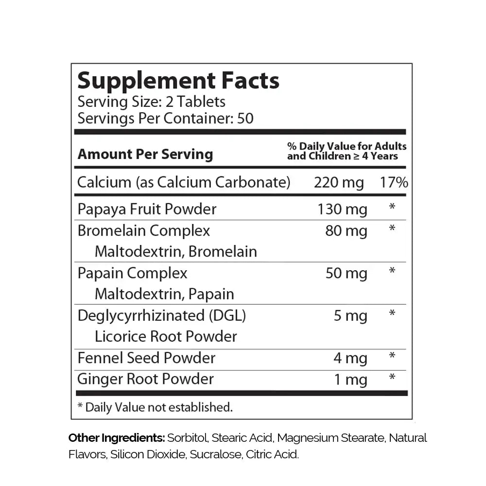 Zahler AfterMeals - Papaya Enzymes, Bromelain & Calcium - Digestive Support Chewables - 100 Tablets - HSA/FSA Eligible