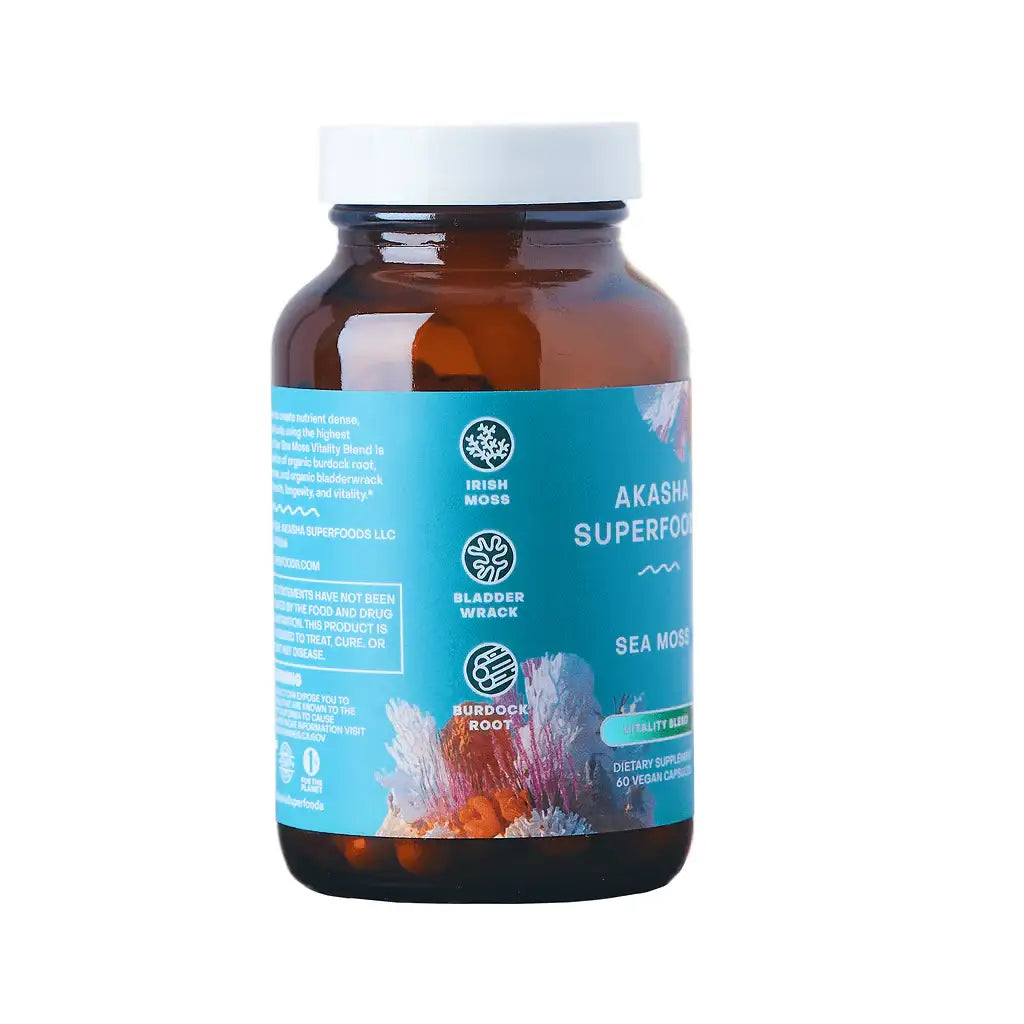 Akasha Sea Moss Vitality Blend Capsules - Irish Moss, Burdock & Bladderwrack - Heart, Energy & Sleep Support - Vegan - Non-GMO