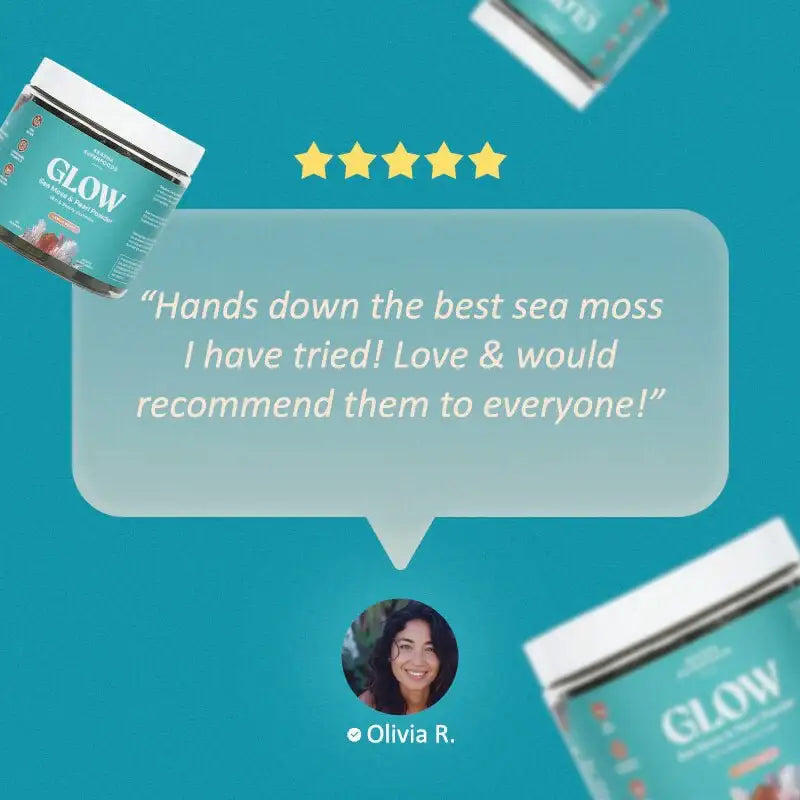 Glow Sea Moss & Pearl Powder Gummies - Vitamin C + Aloe + Blue Majik - Immune, Heart & Energy Support - Skin & Sleep Health - Vegan