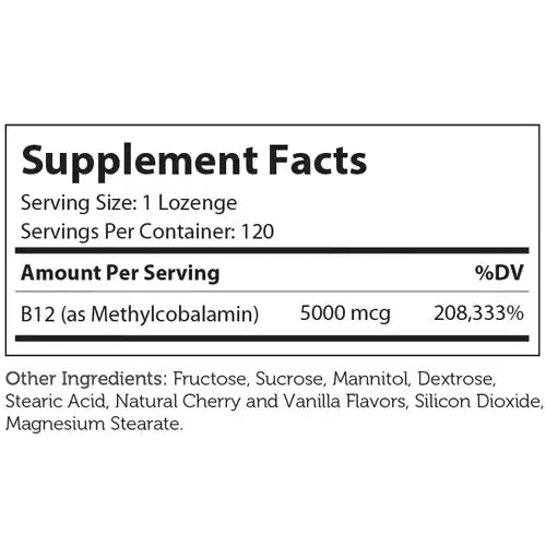Zahler B12 Energizer+ - 5000 mcg Methylcobalamin - Energy & Nervous System Support - Cherry Lozenges, 120 Ct - HSA/FSA Eligible