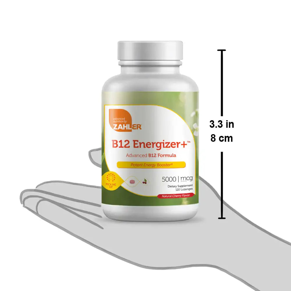 Zahler B12 Energizer+ - 5000 mcg Methylcobalamin - Energy & Nervous System Support - Cherry Lozenges, 120 Ct - HSA/FSA Eligible