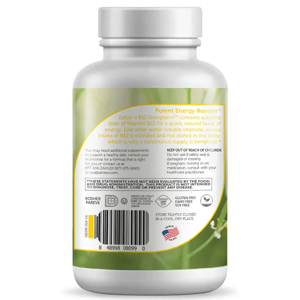 Zahler B12 Energizer+ - 5000 mcg Methylcobalamin - Energy & Nervous System Support - Cherry Lozenges, 120 Ct - HSA/FSA Eligible