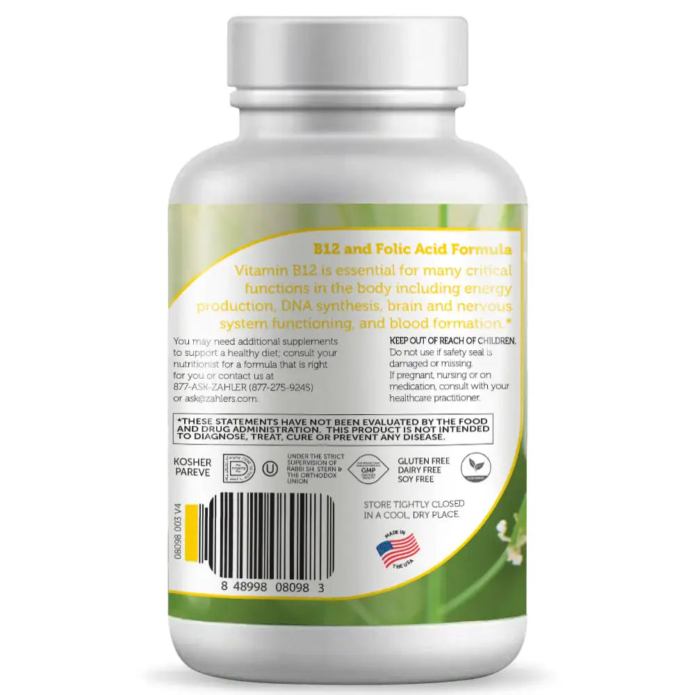 Zahler B12 Energizer Lozenges - Methylated B12 1000 mcg with Folate for Energy Mood & Nerve Support - Cherry Flavor - 90 180 360 Count - HSA FSA Eligible