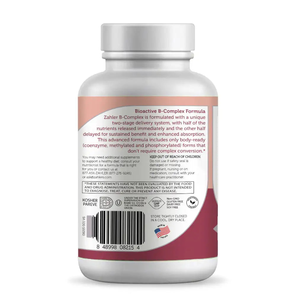 Zahler B-Complex Advanced 2-Stage Formula with Bioactive B Vitamins for Nerve and Energy Support HSA FSA Eligible
