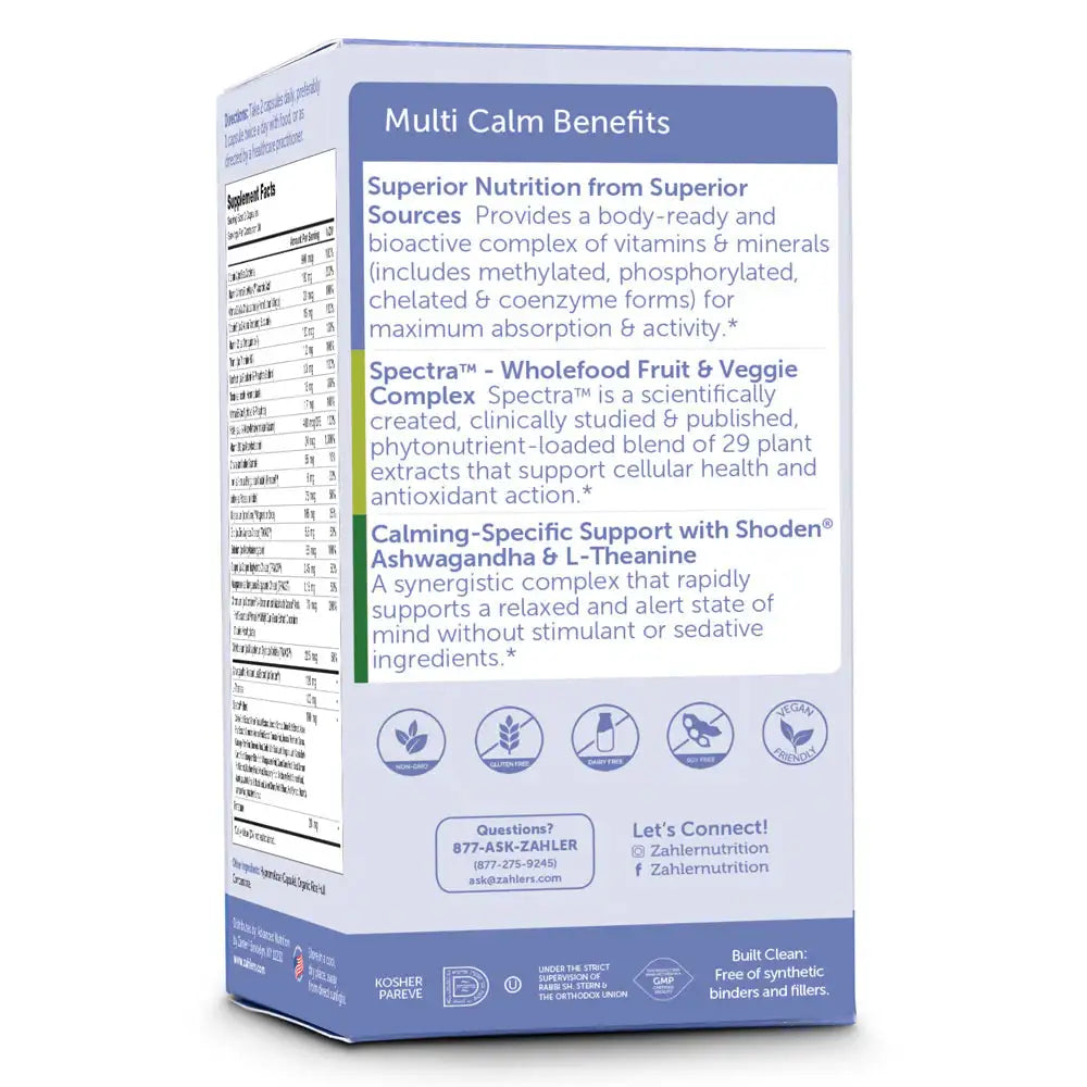 Zahler Multivitamin Calm with Ashwagandha & L-Theanine - Whole Food  Relaxation & Mood Support - Vegan Daily Formula - 60 Capsules - HSA/FSA Eligible