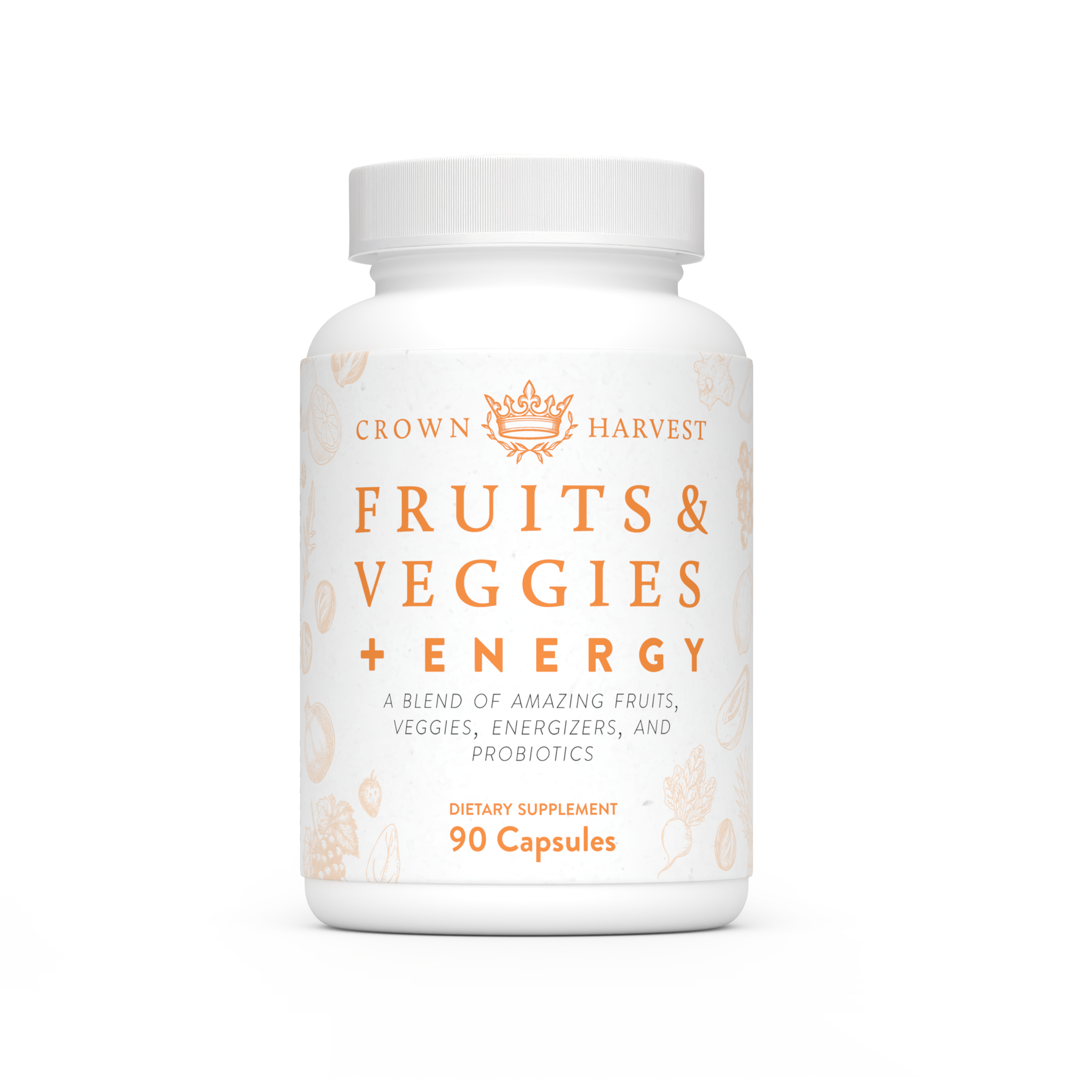 Crown Harvest Organic Fruits & Vegetables + Energy - Non GMO, Vegan, 90 Capsules