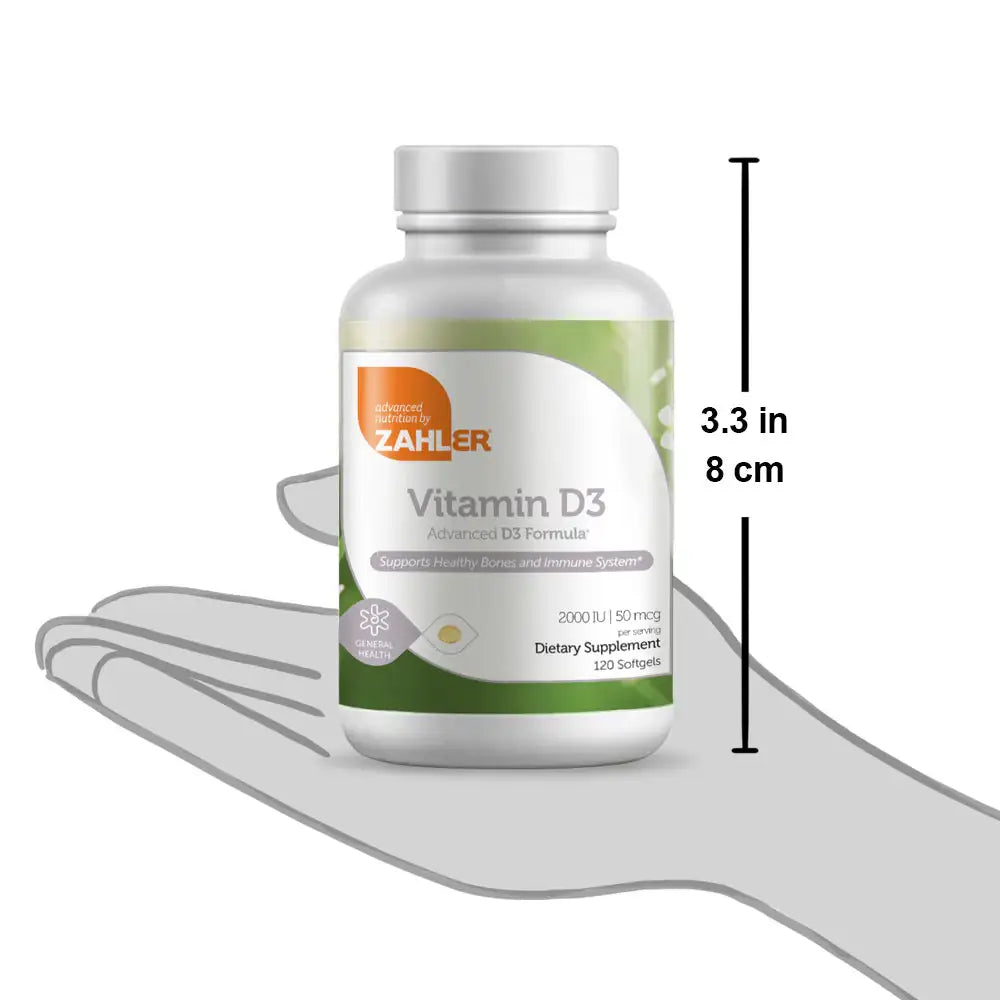 Zahler Vitamin D3 2000 IU Softgels 120 and 250 Count - High Potency Bone and Immune Support - Easy-to-Swallow - HSA/FSA Eligible