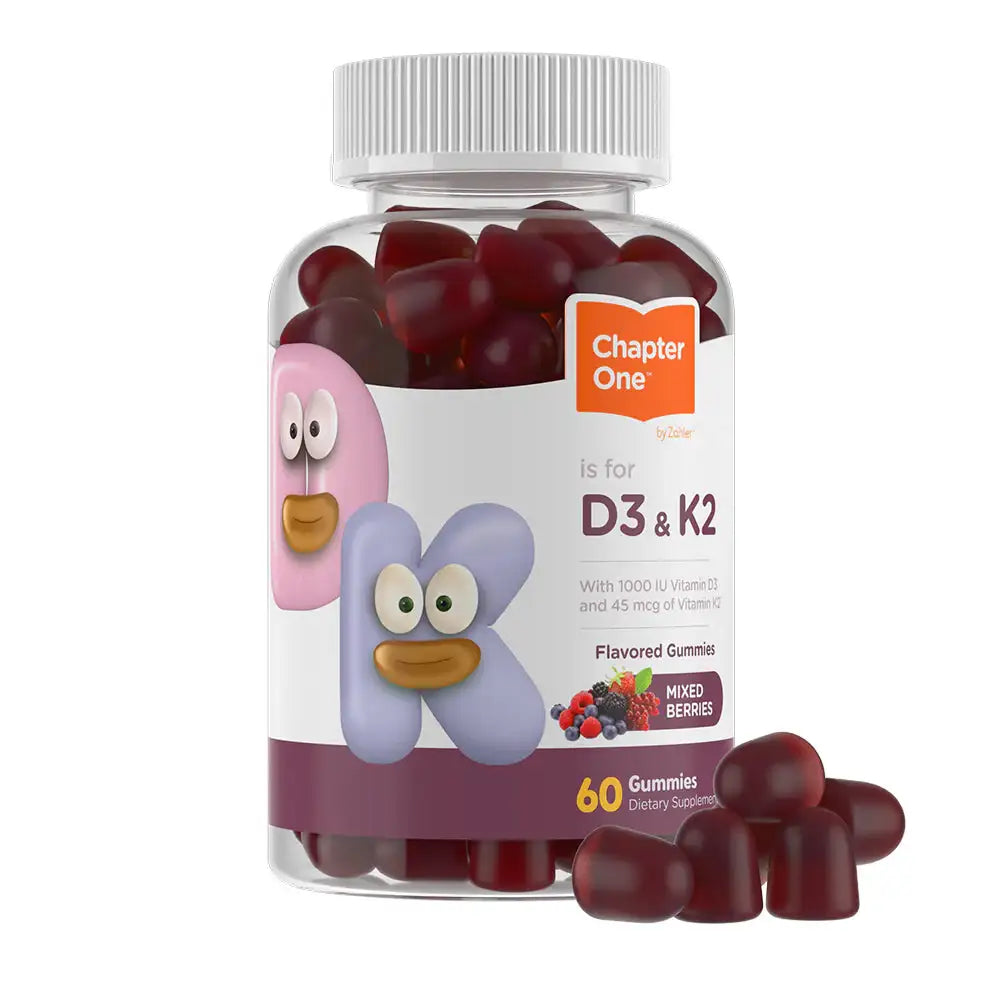 Zahler Chapter One D3 & K2 Gummies - 1000 IU Vitamin D3 + 45 mcg K2 for Kids Bone Health, Calcium Absorption & Immune Support - HSA/FSA Eligible