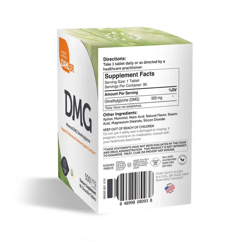 Zahler DMG 500 mg - Cellular Oxygenation, Endurance & Immune Support - 90 Chewable Tablets for Energy & Focus