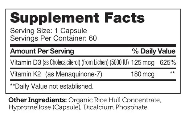 Zahler Vitamin D3 & K2 - Bone, Heart & Immune Support with 5000 IU D3 + 180 mcg K2 - Vegan Capsules - 60 Ct - HSA/FSA Eligible