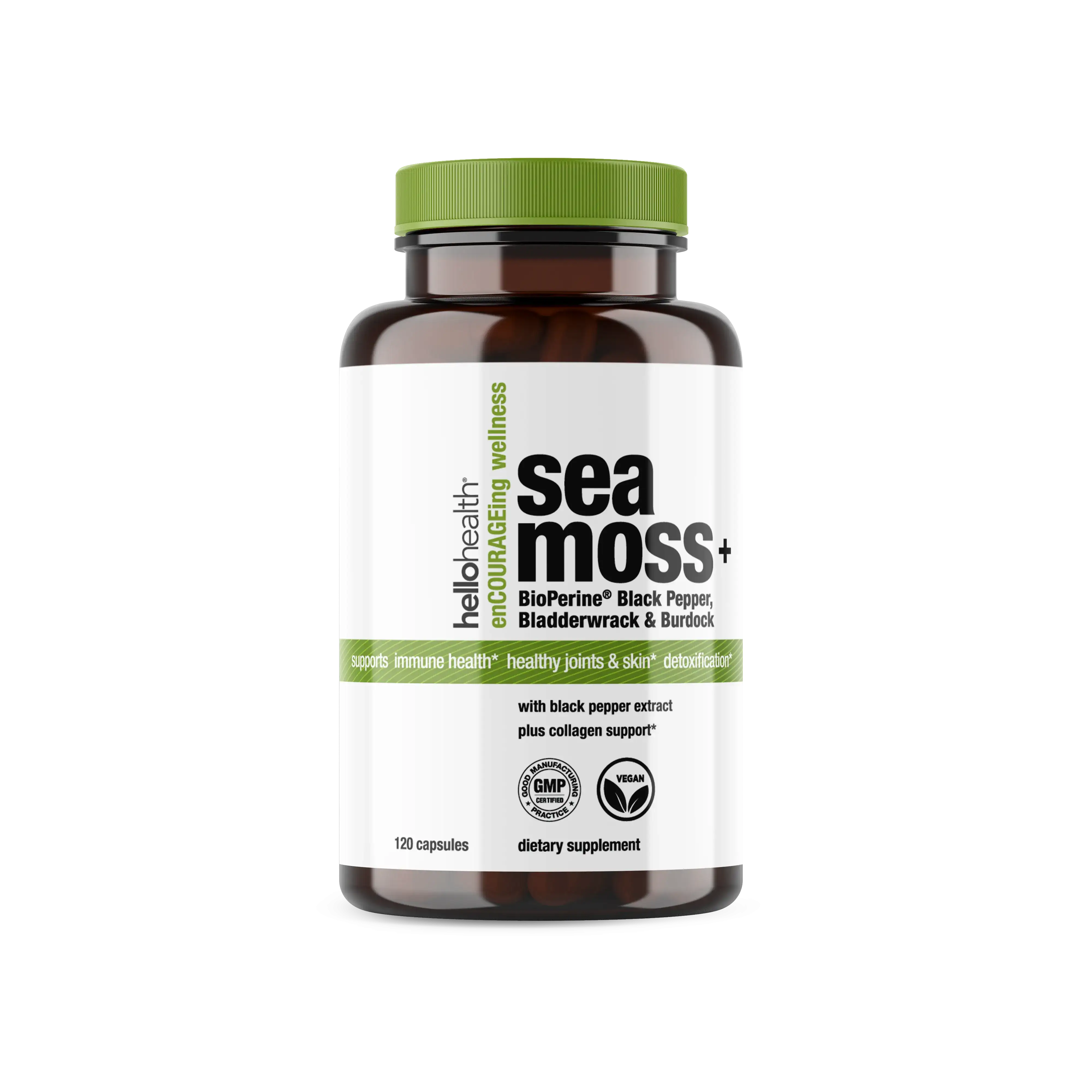 Organic Irish Sea Moss, Organic Bladderwrack, Organic Burdock & Bioperine capsules