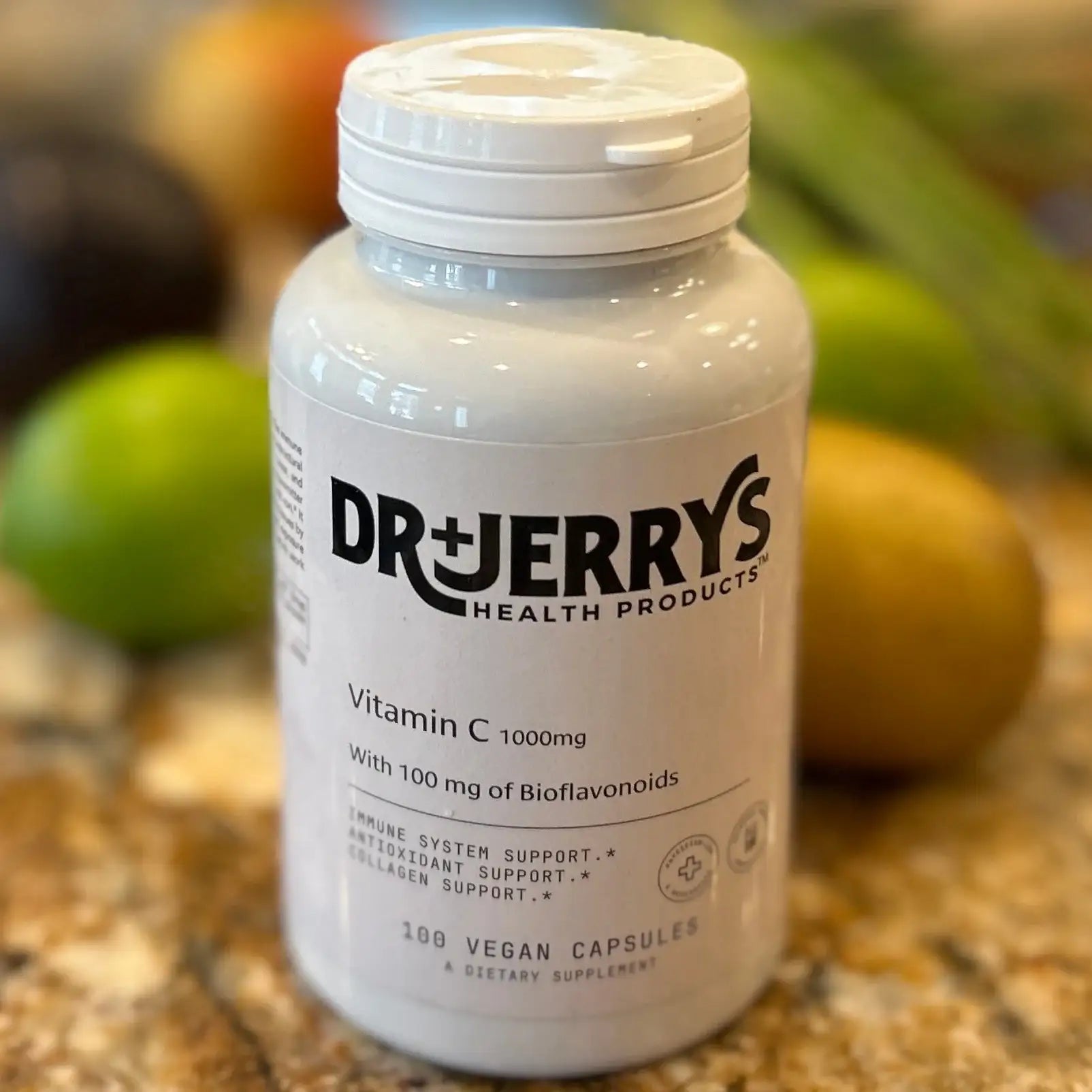 Dr. Jerry's Vitamin C 1000mg with 100mg of bioflavonoids (100 Vegan Capsules) - immune system, antioxidant, and collagen support