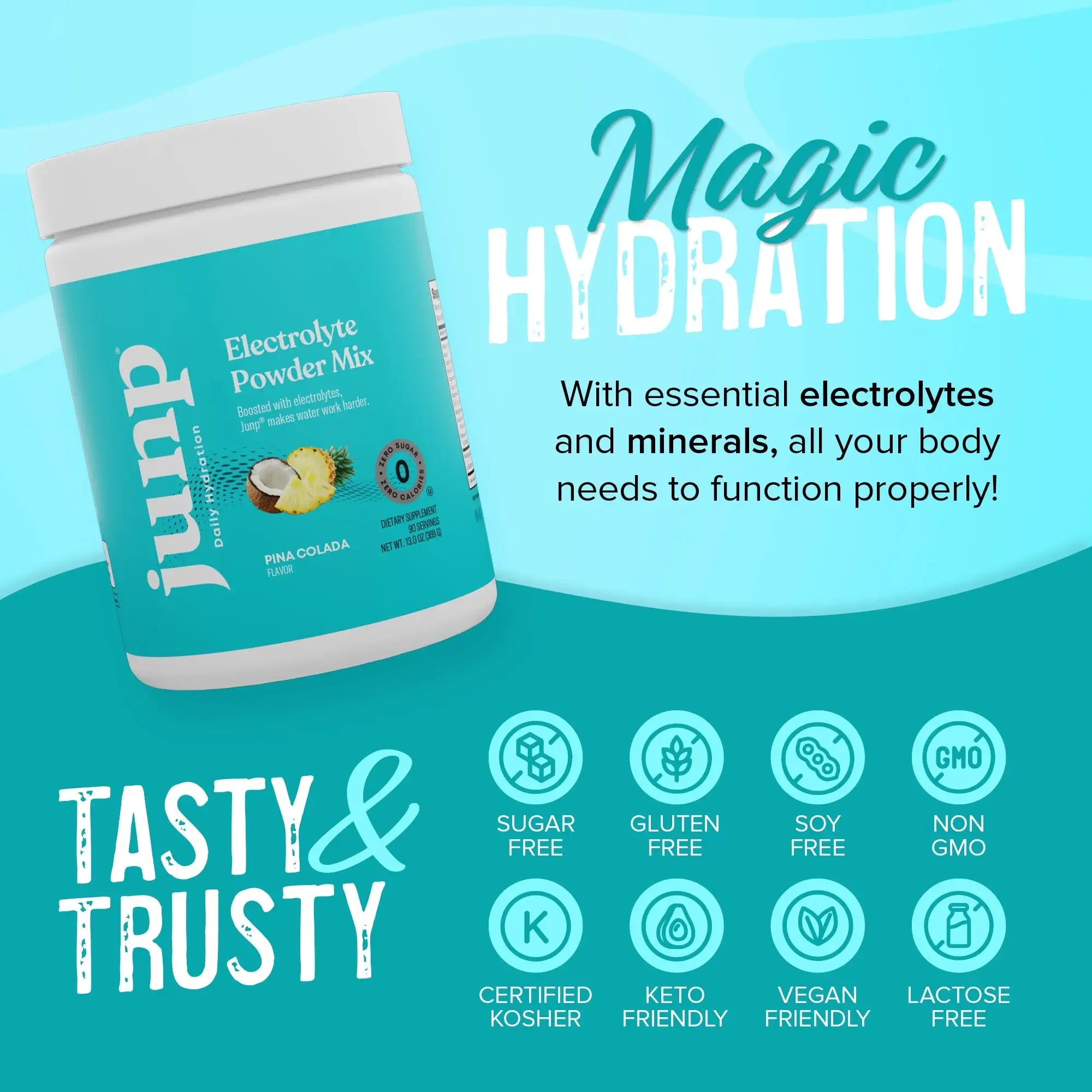 Junp Daily Hydration Electrolyte Powder - Pina Colada - 90 Servings - No Sugar or Carbs - Vegan - Keto Friendly - HSA FSA Eligible