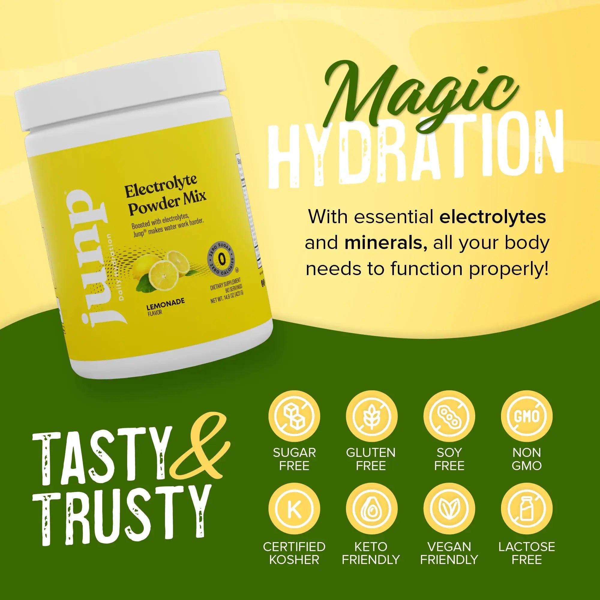 Hydrate with Junp Lemonade Electrolyte Mix - Vegan Friendly - No Artificial Ingredients - 90 Servings - HSA FSA Eligible