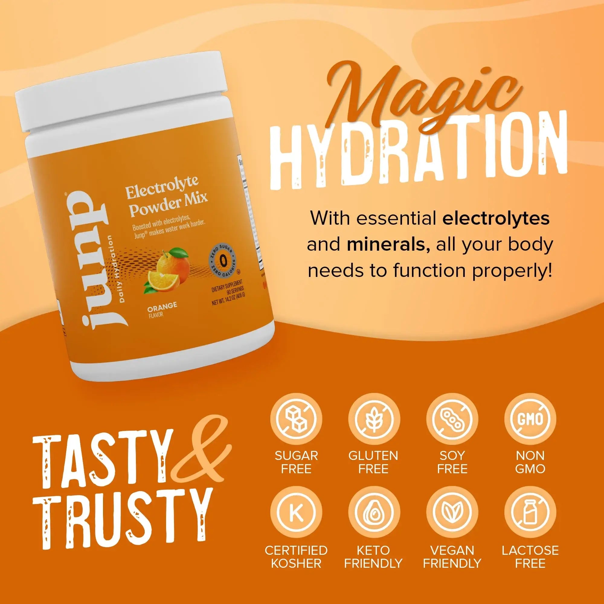 Junp Hydration Electrolyte Powder Mix - Orange Flavor - HSA FSA  Eligible - 90 Servings - Sugar Free - Vegan - Keto - Gluten Free