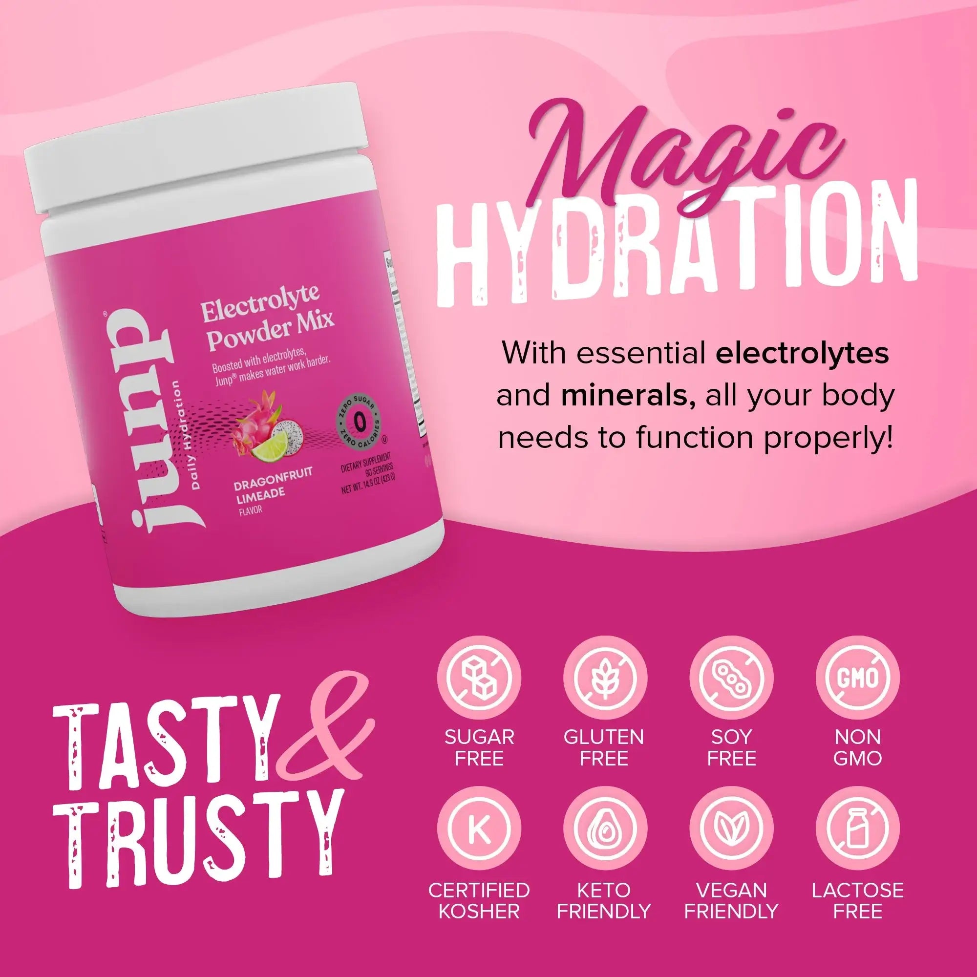 Junp Hydration Electrolyte Powder Mix - Dragonfruit Limeade Flavor - Zero  Sugar - 90 Servings - HSA FSA Eligible - Vegan Keto Gluten Free