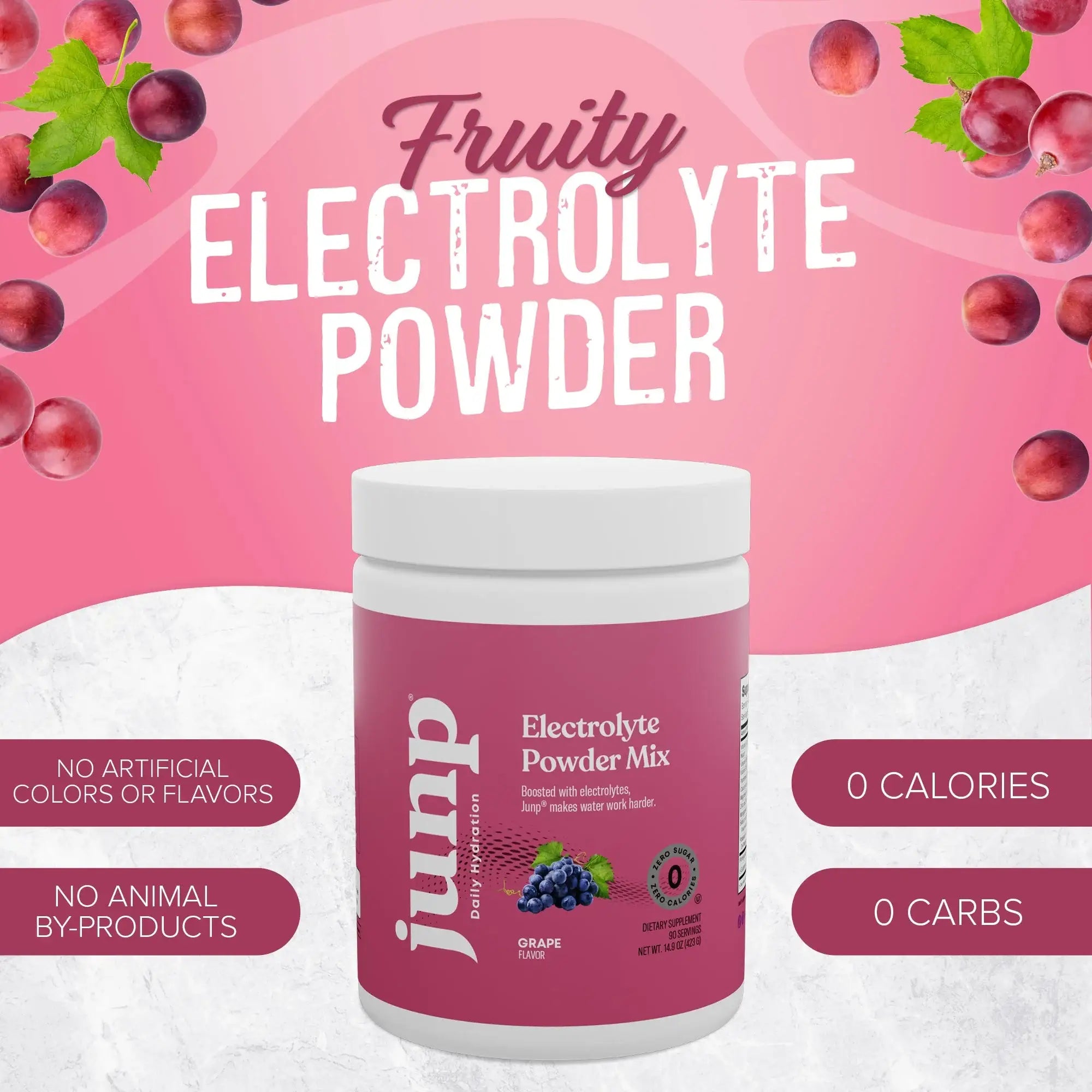 Junp Electrolyte Powder - Grape Flavor - Sugar-Free Hydration Mix with  Magnesium, Potassium, Zinc & B Vitamins - 90 Servings - Zero Calories