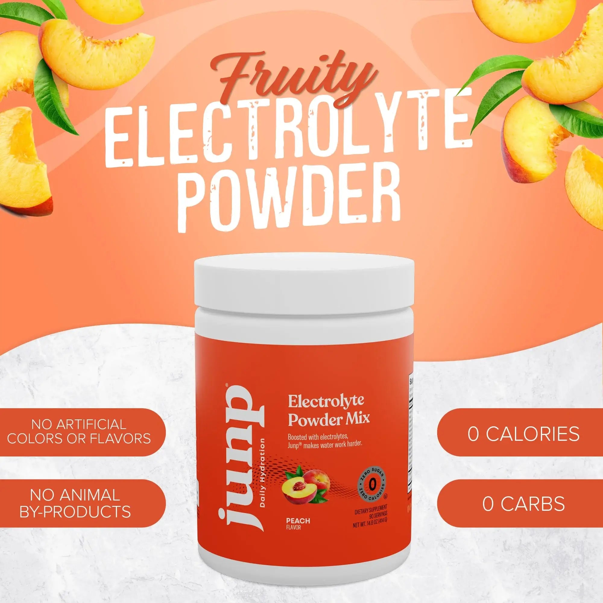 Junp Electrolyte Powder Mix - Peach Flavor - Zero Sugar - Vegan - Keto Friendly - 90 Servings - HSA/FSA Eligible Hydration Supplement