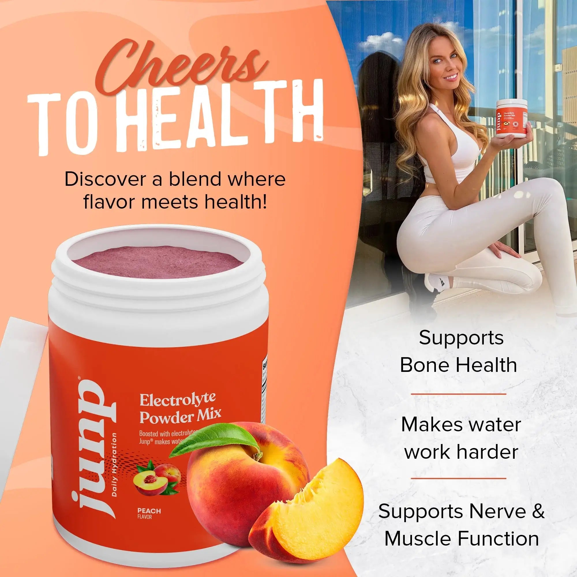 Junp Electrolyte Powder Mix - Peach Flavor - Zero Sugar - Vegan - Keto Friendly - 90 Servings - HSA/FSA Eligible Hydration Supplement