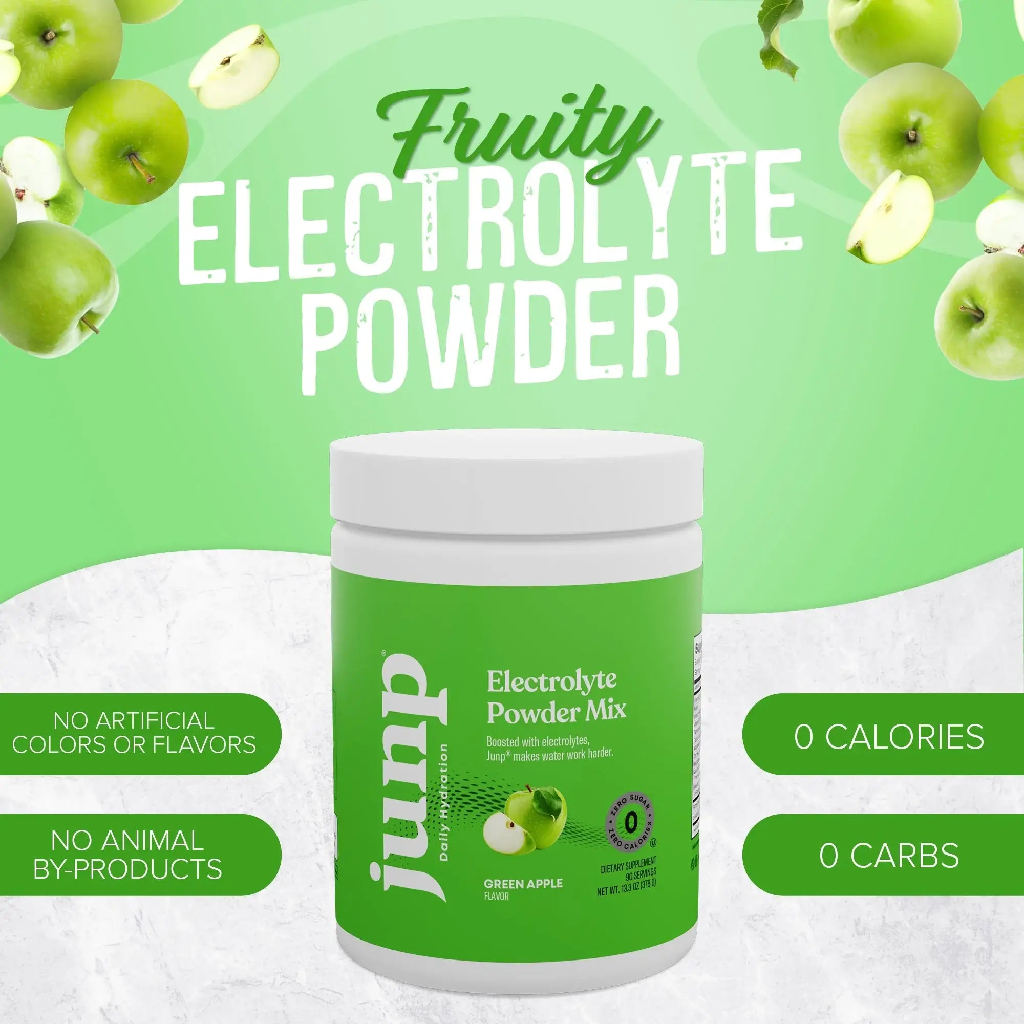 Junp Electrolyte Powder - Green Apple Flavor - Sugar-Free Hydration Mix  with Magnesium, Potassium, Calcium - 90 Servings - Zero Carbs & Calories