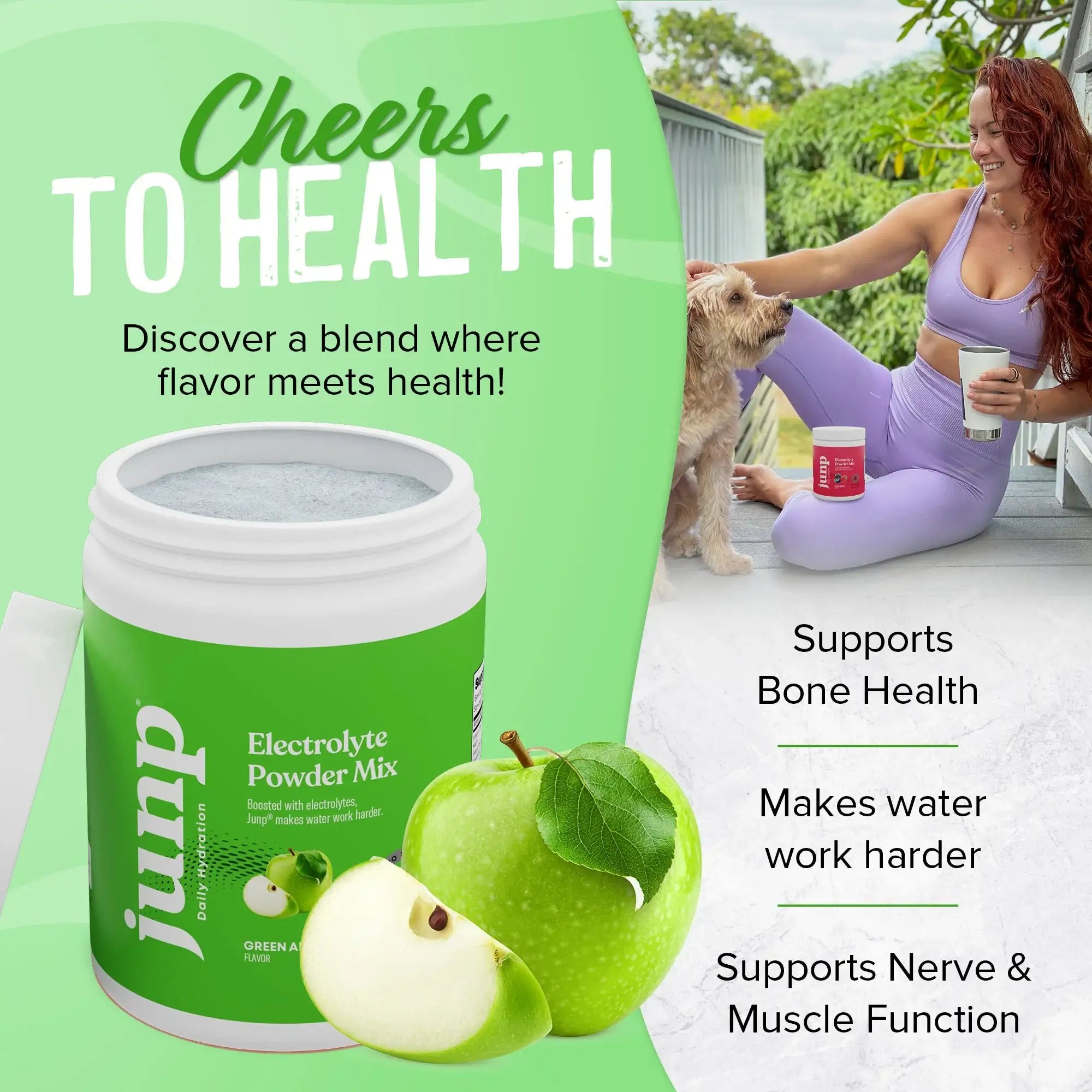 Junp Electrolyte Powder - Green Apple Flavor - Sugar-Free Hydration Mix  with Magnesium, Potassium, Calcium - 90 Servings - Zero Carbs & Calories