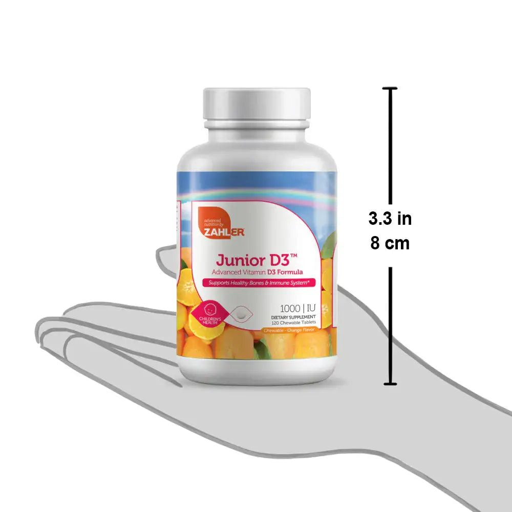 Zahler Junior D3 - 1000 IU Vitamin D3 for Kids - Bone & Immune Support - Orange Chewables, 120/250 Tablets - HSA/FSA Eligible