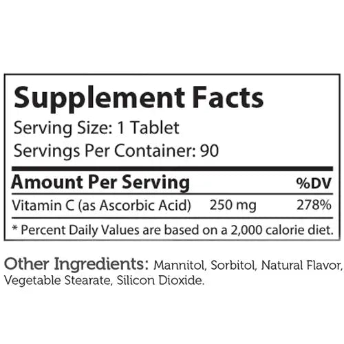 Zahler Junior C - 250mg Vitamin C for Kids - Immune & Antioxidant Support - Orange Chewables, 90/180/500 Tablets - HSA/FSA Eligible