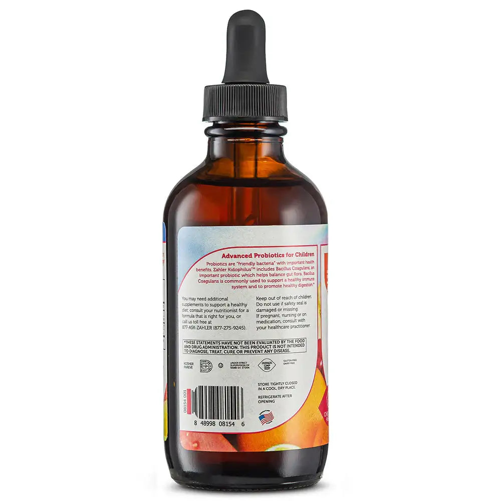 Zahler Kidophilus - Liquid Probiotic for Kids with Bacillus Coagulans & FOS - Gut & Digestive Support - Fruit Punch - 4 oz - HSA/FSA Eligible