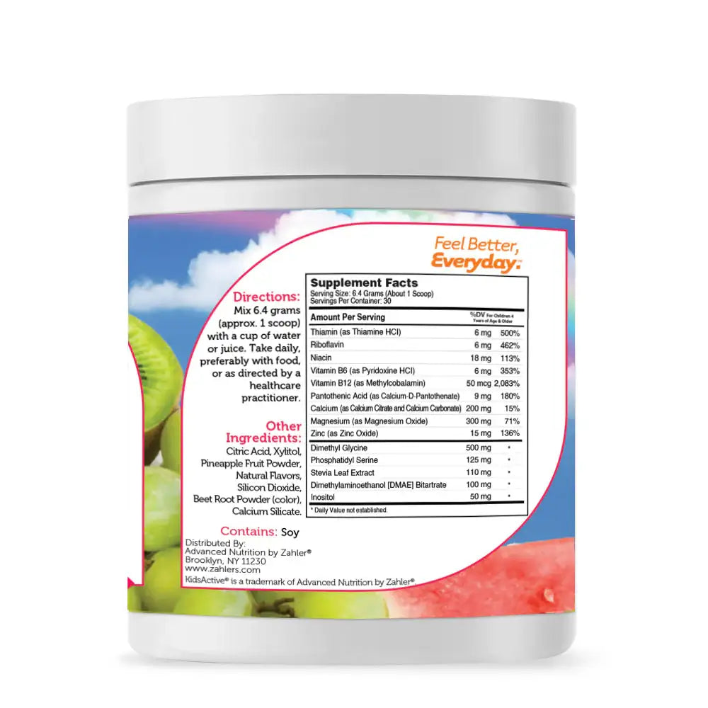 Zahler KidsActive - Mental Focus & Attention Support for Kids - Fruit Punch Powder with DMG, Inositol, B-Vitamins - 30 Servings - HSA/FSA Eligible