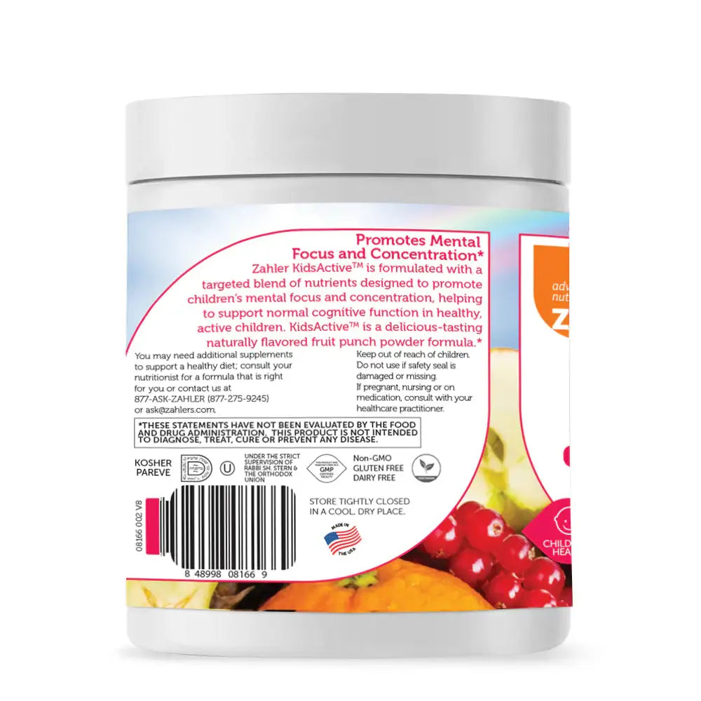 Zahler KidsActive - Mental Focus & Attention Support for Kids - Fruit Punch Powder with DMG, Inositol, B-Vitamins - 30 Servings - HSA/FSA Eligible