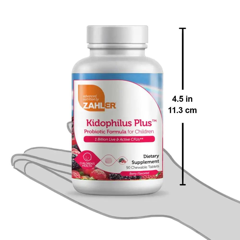 Zahler Kidophilus Plus – Kids Probiotic Chewable with L. Acidophilus & Prebiotics - Berry Flavor - 90/180 Tablets - HSA/FSA Eligible