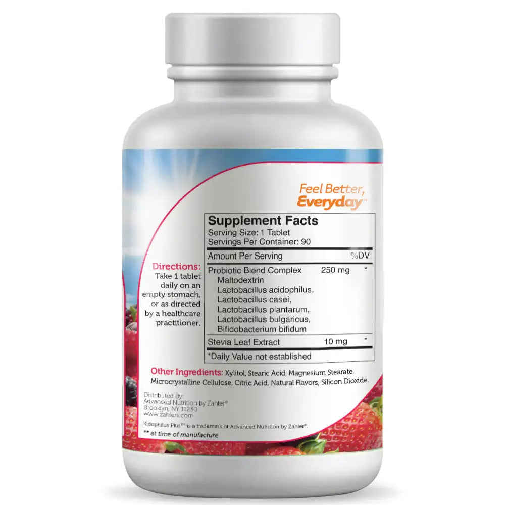 Zahler Kidophilus Plus – Kids Probiotic Chewable with L. Acidophilus & Prebiotics - Berry Flavor - 90/180 Tablets - HSA/FSA Eligible