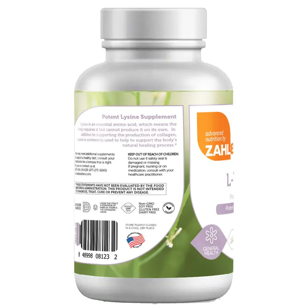 Zahler L-Lysine 500mg - Essential Amino Acid for Collagen & Skin Health - High Potency Supplement - 60 Capsules - HSA/FSA Eligible