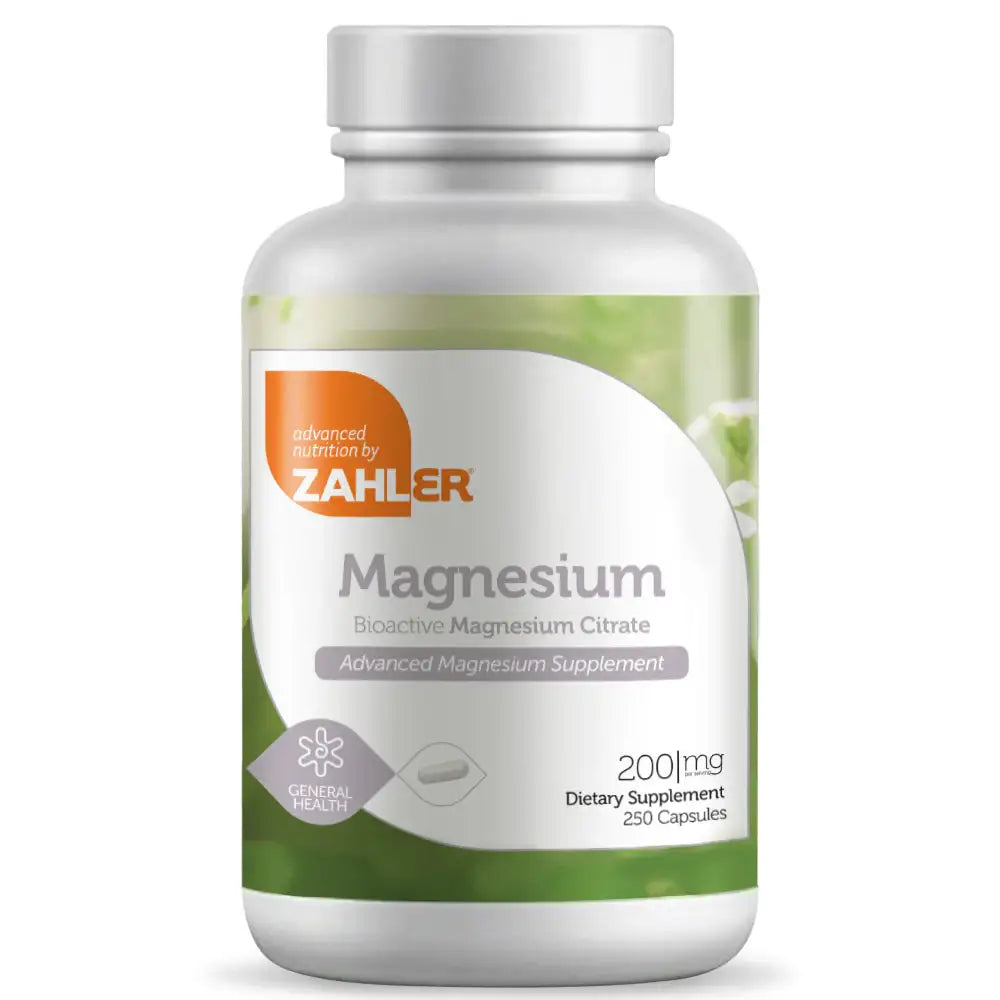 Zahler Magnesium 200mg with Bioactive Magnesium Citrate - Supports Muscle Relaxation Heart Health & Metabolism - 60 120 250 Capsules