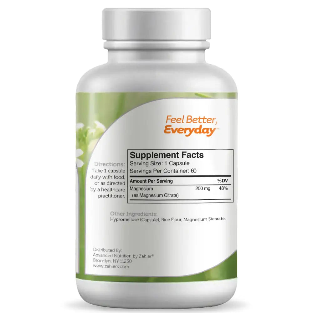 Zahler Magnesium 200mg with Bioactive Magnesium Citrate - Supports Muscle Relaxation Heart Health & Metabolism - 60 120 250 Capsules