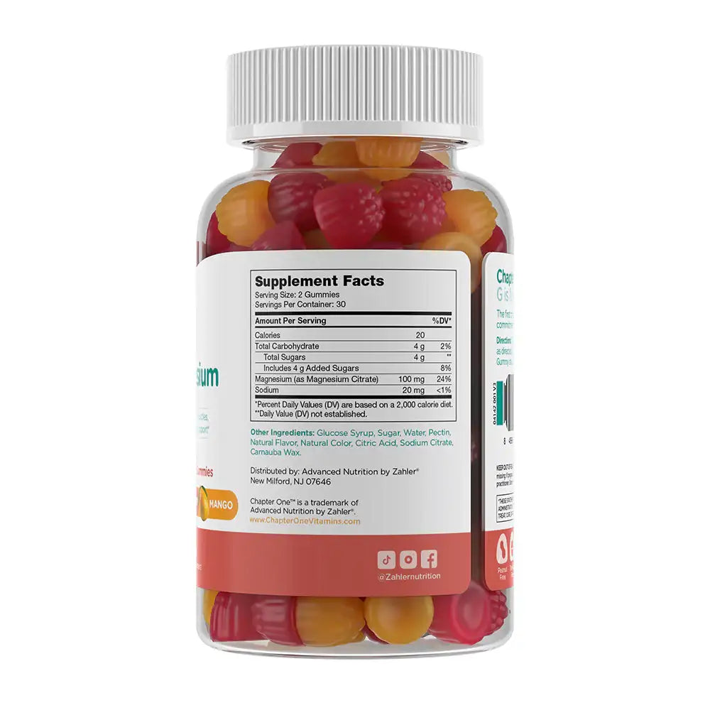 Chapter One Magnesium Gummies by Zahler - Muscle & Nerve  Support - Raspberry Mango Flavor - 100mg Magnesium - 60 Count - HSA/FSA Eligible