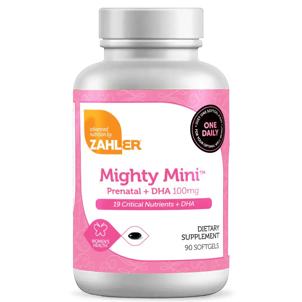 Zahler Mighty Mini - Small Prenatal Softgel with 19 Nutrients, 800mcg Folate & 100mg DHA - 90 Count - HSA/FSA Eligible