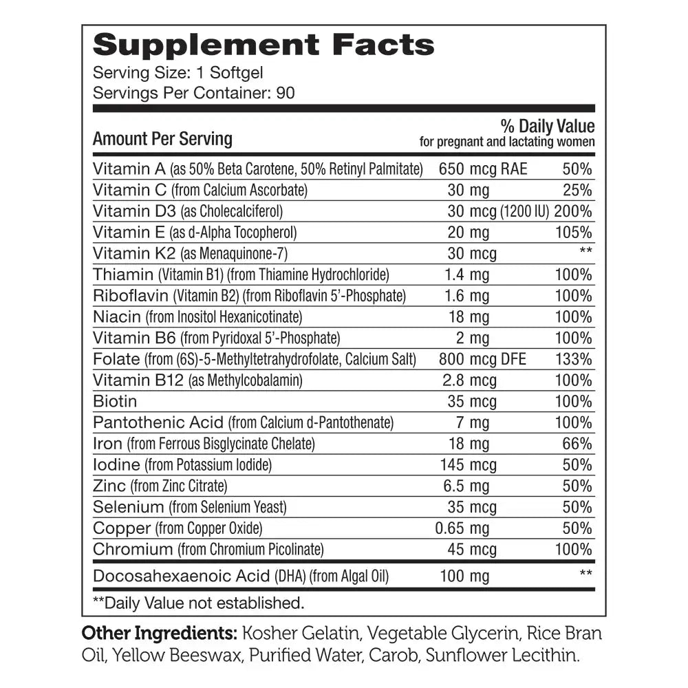 Zahler Mighty Mini - Small Prenatal Softgel with 19 Nutrients, 800mcg Folate & 100mg DHA - 90 Count - HSA/FSA Eligible