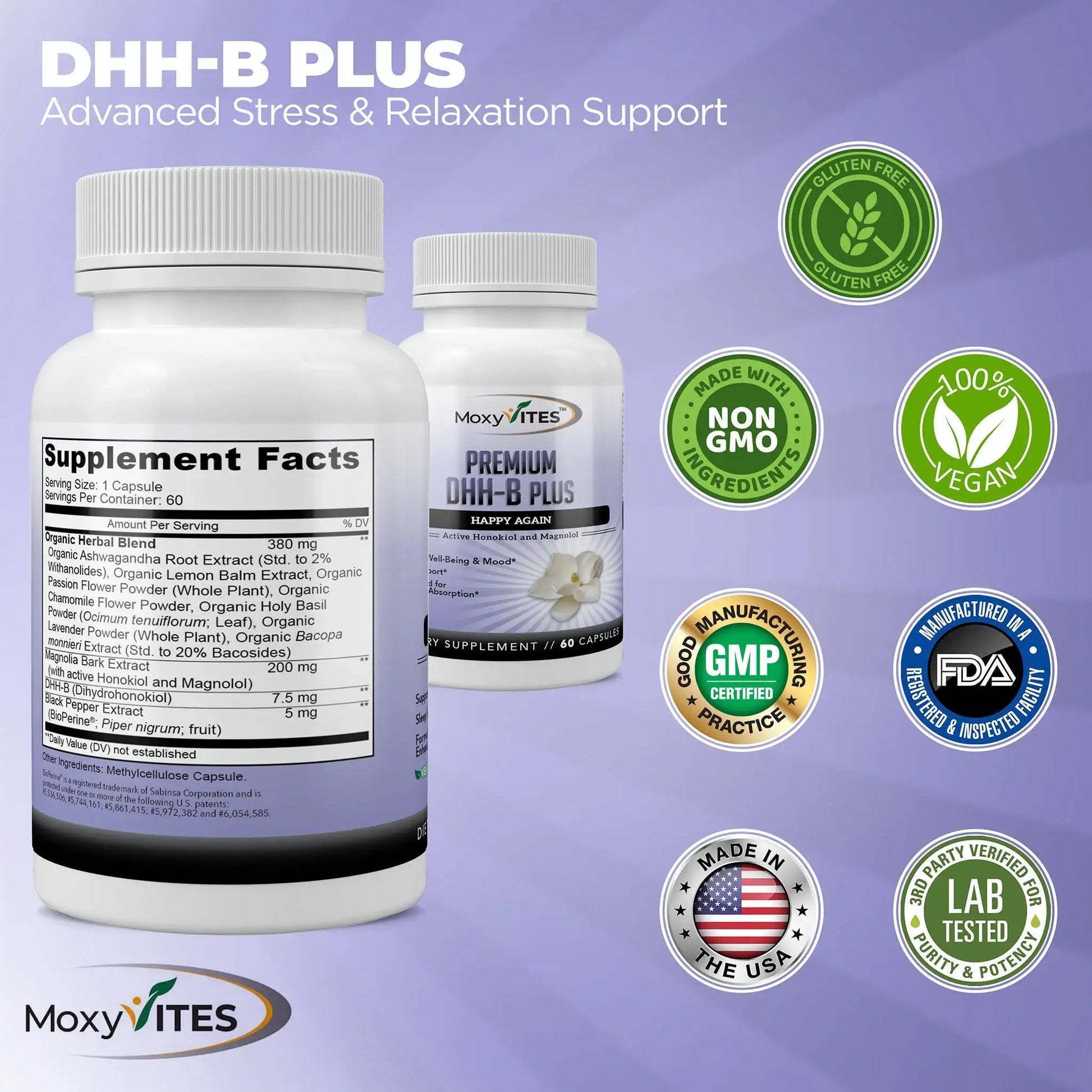 infographic showing benefits of MoxyVites DHH-B relaxation support
