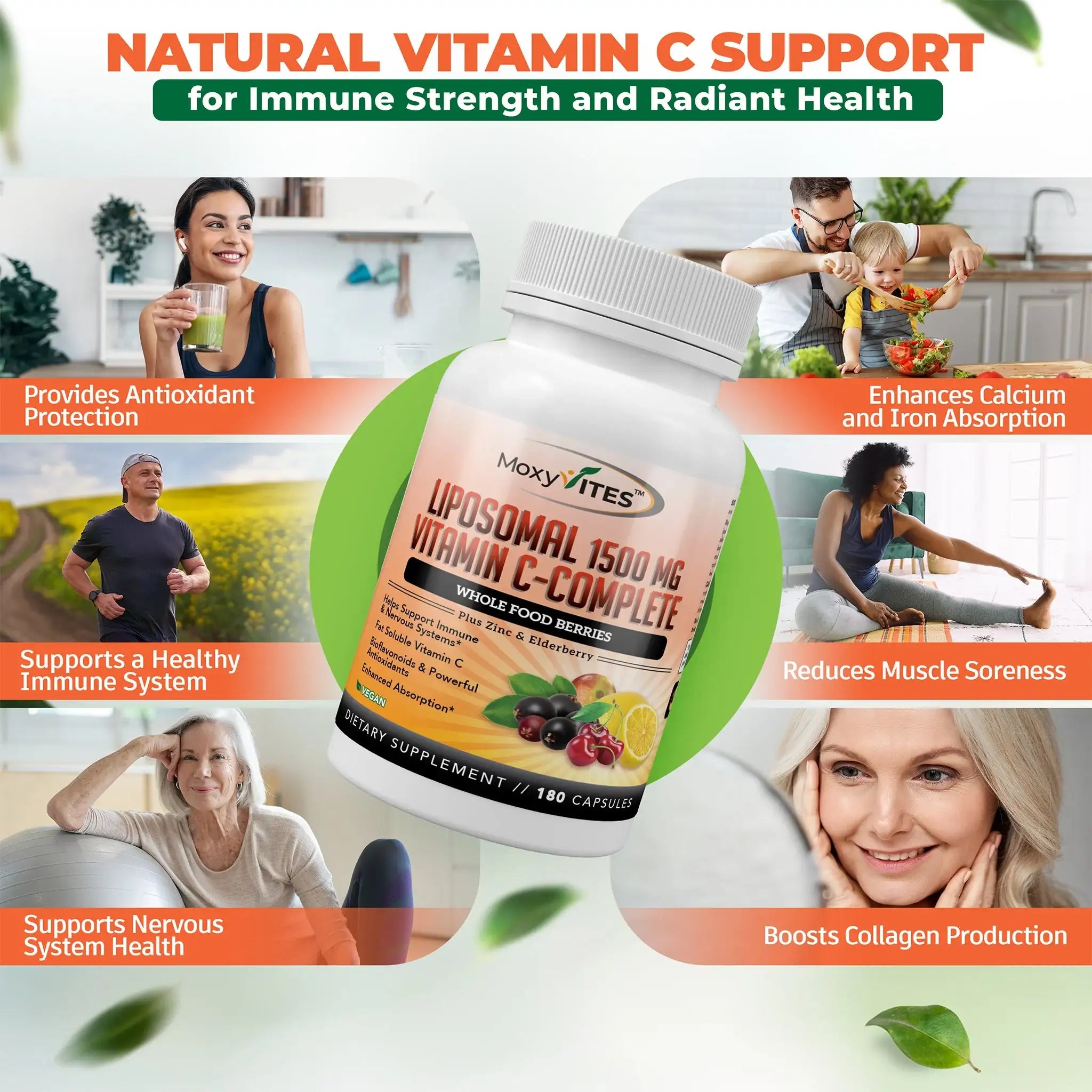 Infographic showing benefits of  liposomal Vitamin C best natural whole food