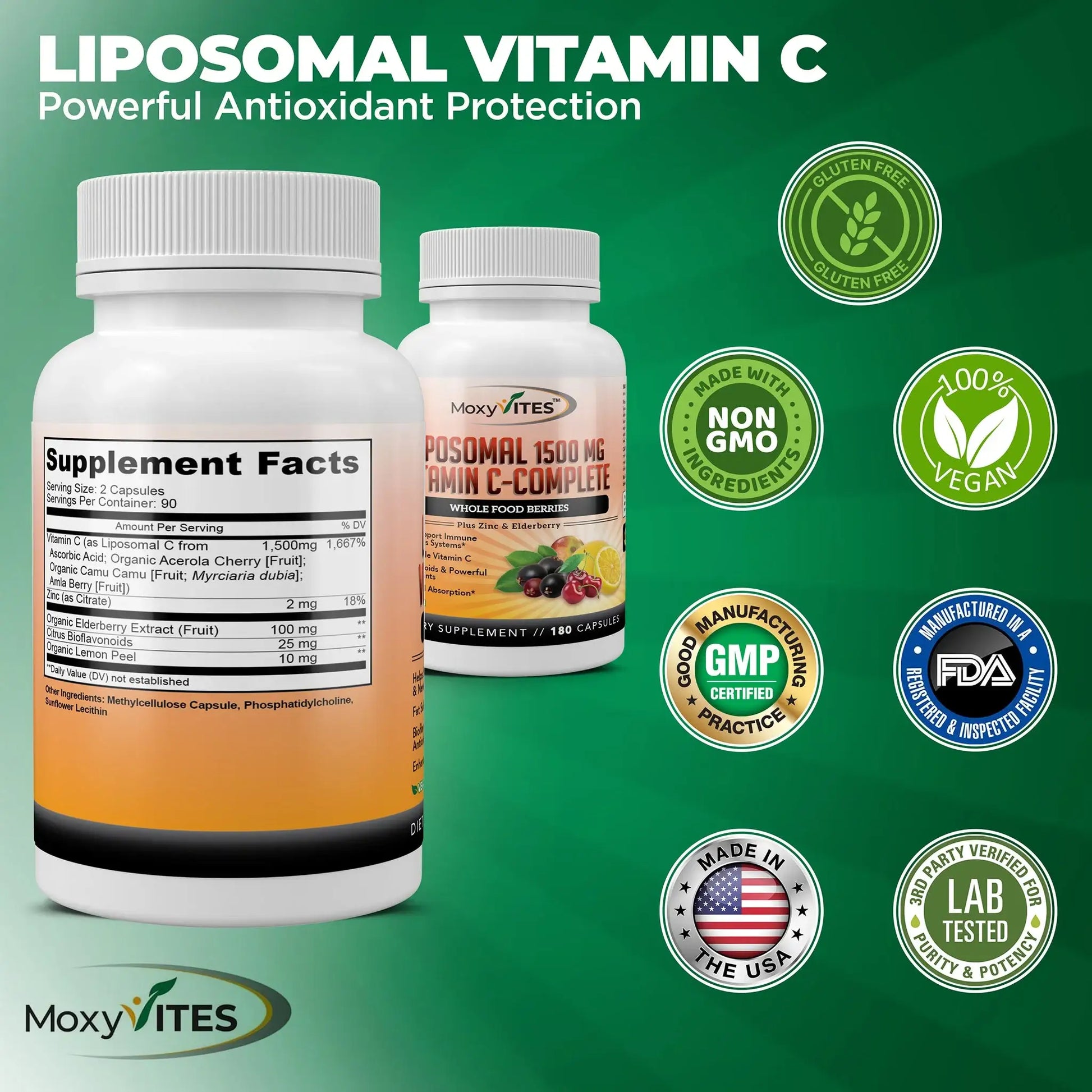 Infographic showing benefits of  liposomal Vitamin C best antioxidant protection