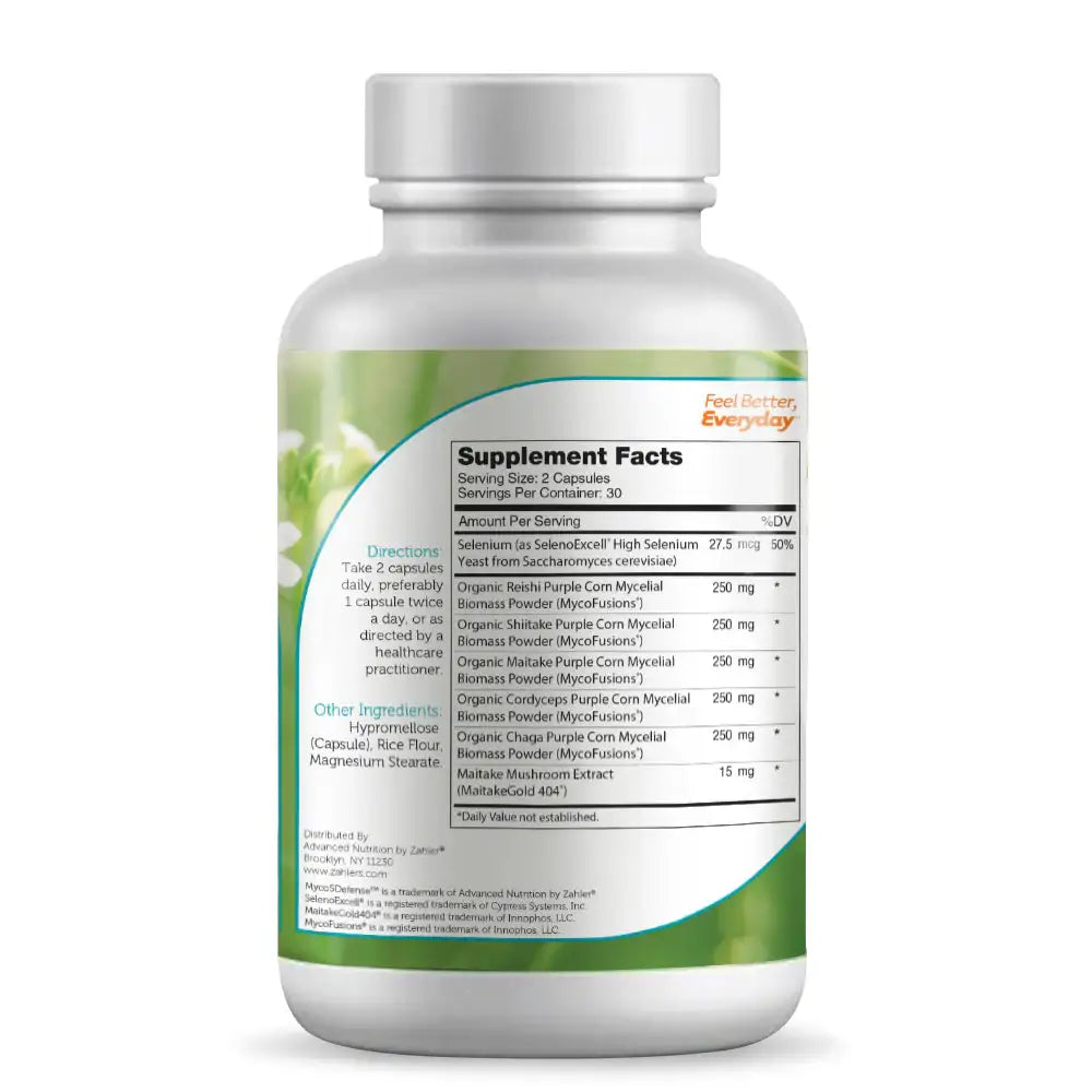 Zahler Myco5Defense - Immune Support with 5 Organic Mushrooms Maitake Reishi Shiitake Cordyceps Chaga - 60 Capsules - HSA/FSA Eligible