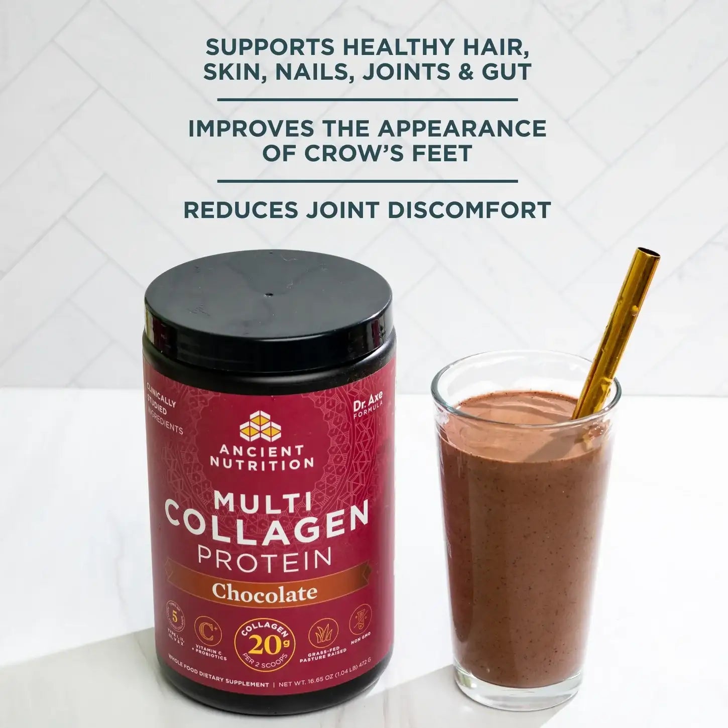 Ancient Nutrition Multi Collagen Protein Powder Chocolate & Vanilla -  10 Collagen Types for Joints Skin Hair Nails Gut Support - HSA FSA Eligible
