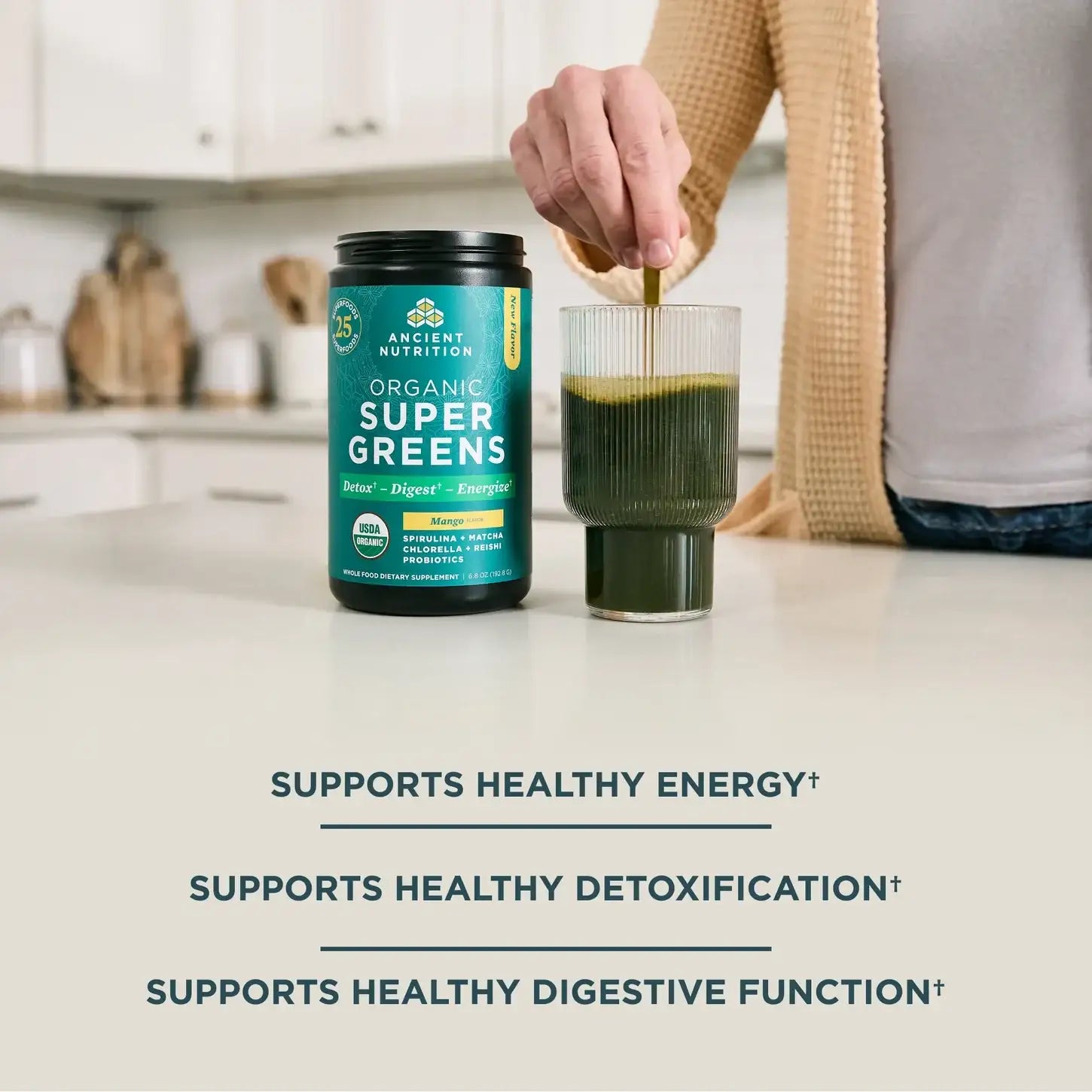 Ancient Nutrition Supergreens Mango and Berry - 25 Servings with  Probiotics Enzymes Fermented Herbs for Gut Health Detox Immune Support