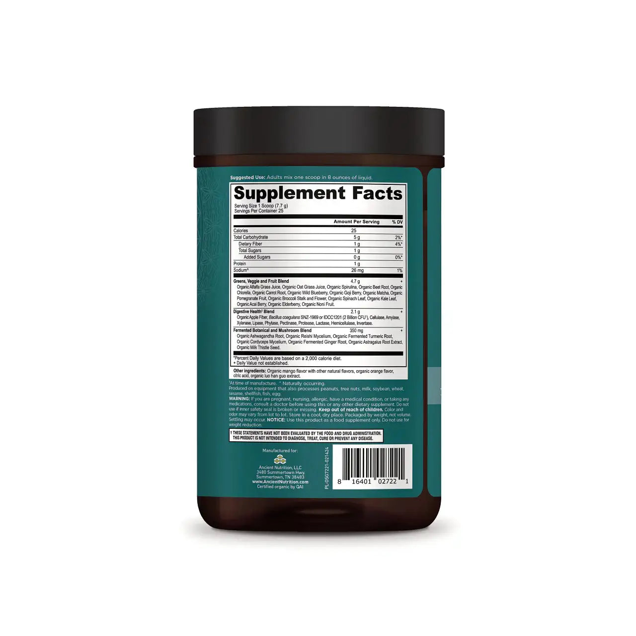 Ancient Nutrition Supergreens Mango and Berry - 25 Servings with  Probiotics Enzymes Fermented Herbs for Gut Health Detox Immune Support
