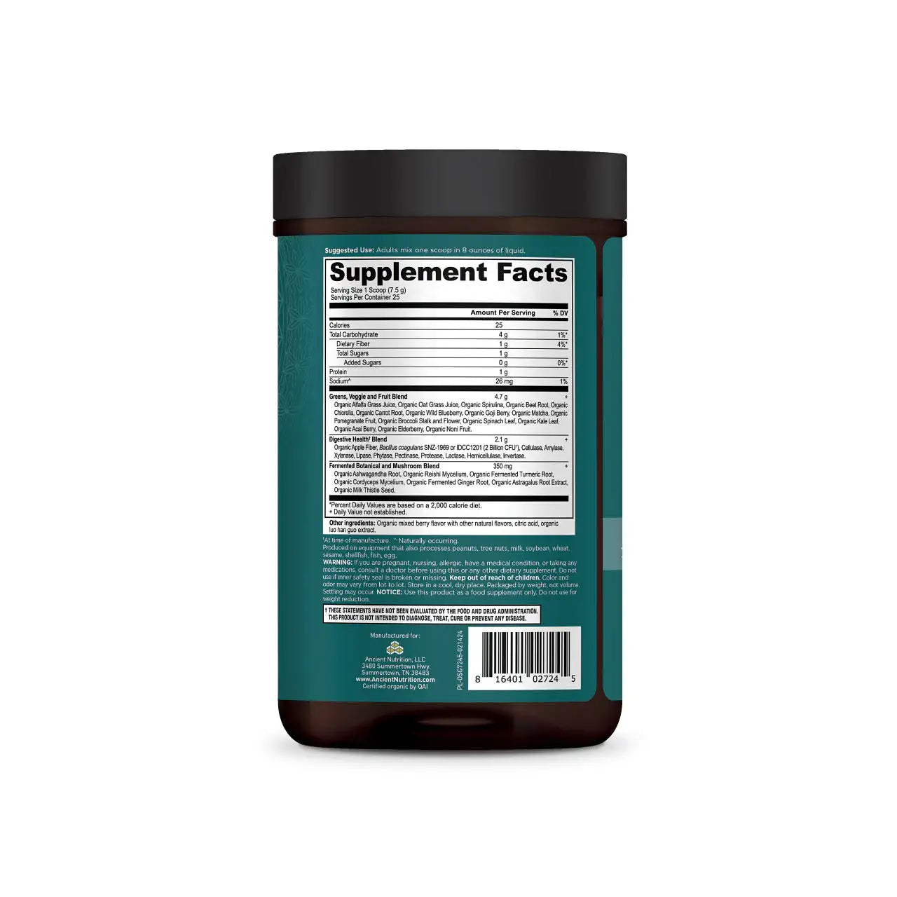 Ancient Nutrition Supergreens Mango and Berry - 25 Servings with  Probiotics Enzymes Fermented Herbs for Gut Health Detox Immune Support