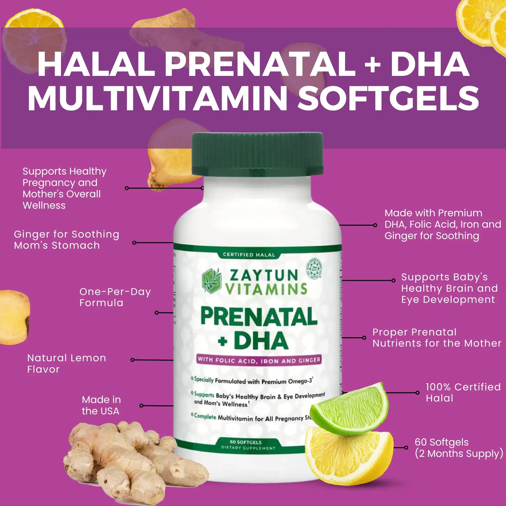 Halal Prenatal Vitamins + DHA & Ginger