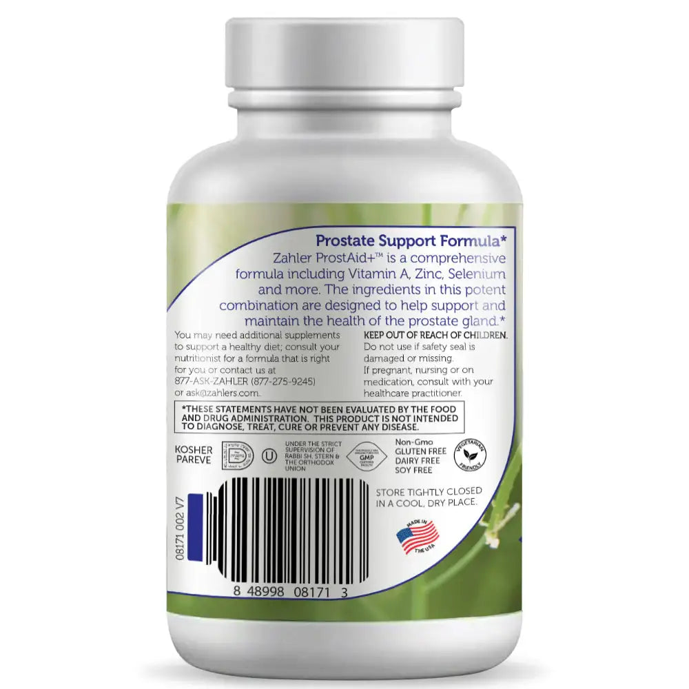 Zahler ProstAid+ Prostate Support with Saw Palmetto, Zinc, Selenium & Lycopene - Complete Formula - 60 Capsules - HSA/FSA Eligible