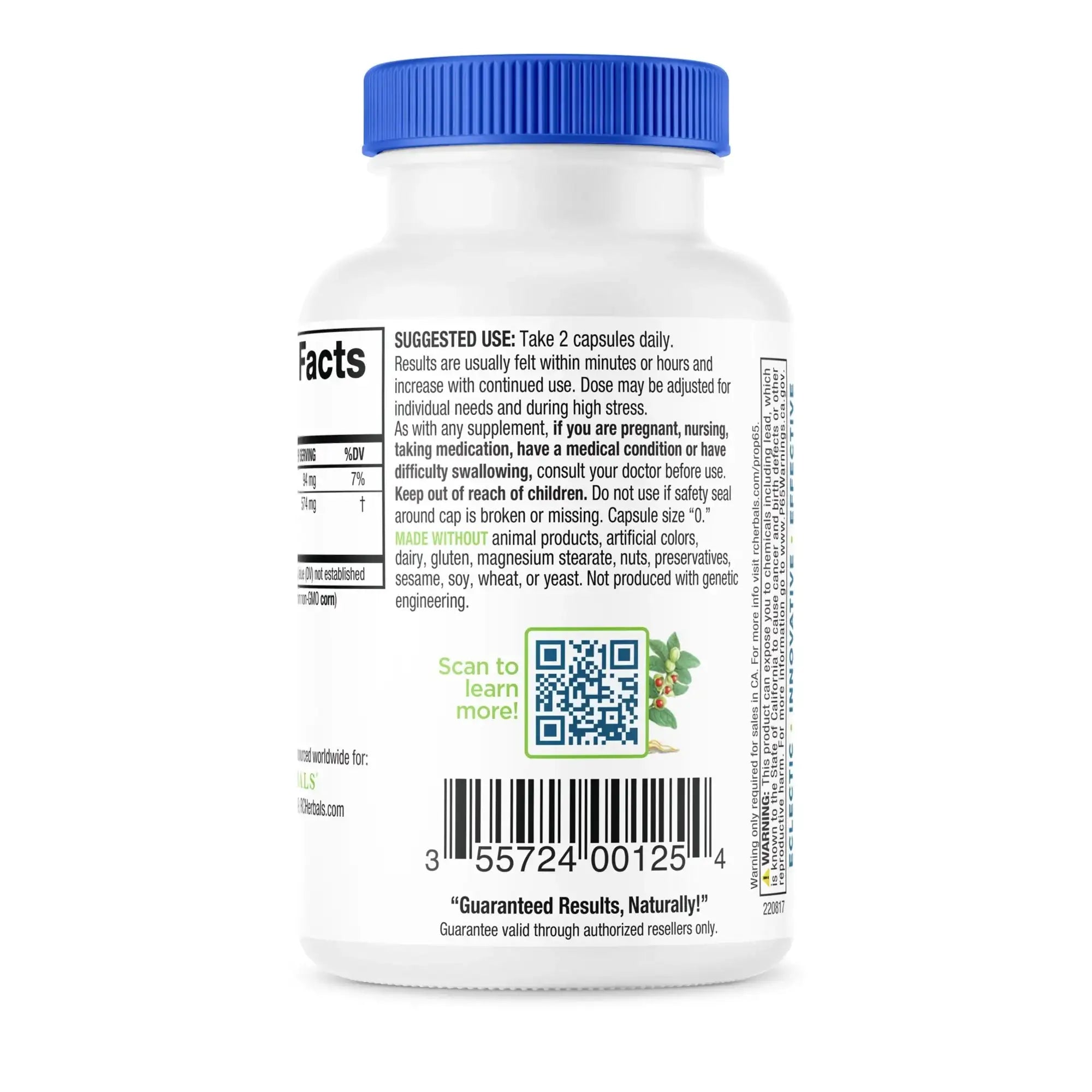  Blood Sugar Balance bottle showing usage instructions, manufacturing details, and a QR code for more information.