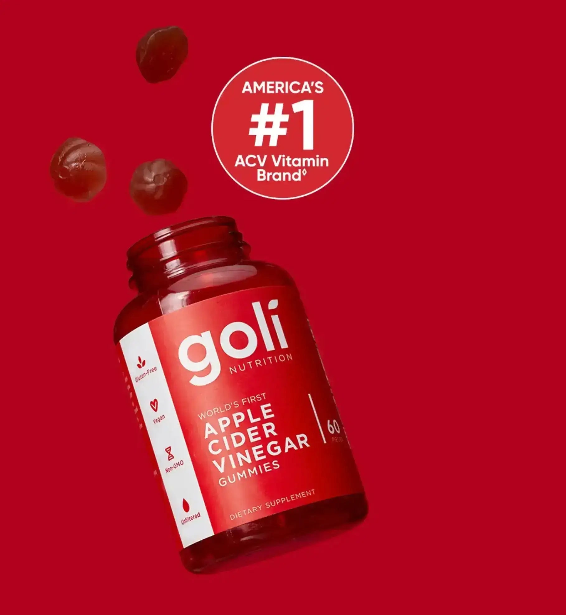5 Bottles of Goli Nutrition Apple Cider Vinegar Gummies - America's Number One ACV Vitamin Brand - 60 Count